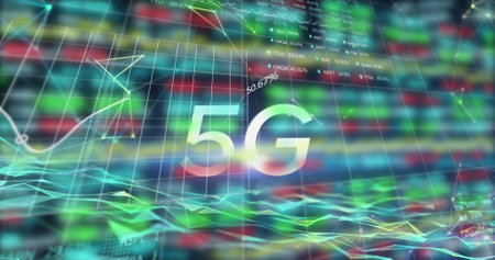 Image of 5g text over data processing. Global business and digital interface concept digitally generated image.の写真素材