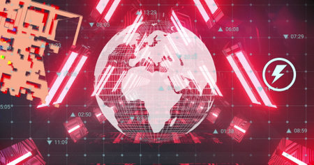 Image of globe and tunnel over data processing. Global business and digital interface concept digitally generated image.の写真素材