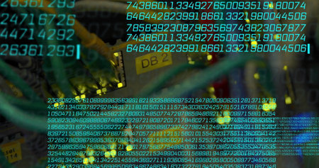 Binary code and data processing over network cables and server hardware. Technology, networking,...