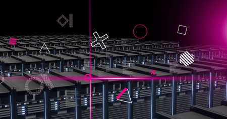 Image of digital data processing over computer servers. Global connections, computing and data...