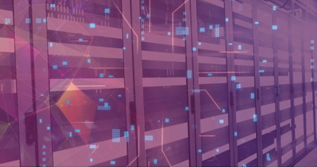 Image of digital data processing over computer servers. Global connections, computing and data...