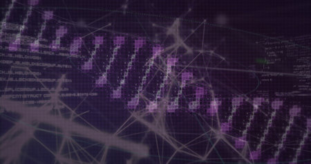 DNA strand and binary coding over abstract network connections. Technology, science, genetics,...
