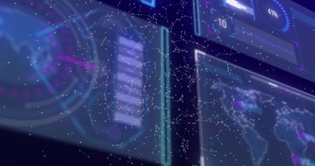 Image of digital data processing and network of connections. Global connections, computing and data processing concept digitally generated image.の写真素材