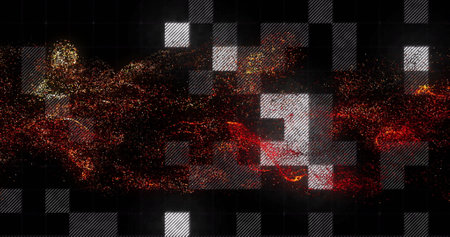 Image of red spots over data processing on black background. Pattern, technology and digital interface concept digitally generated image.の写真素材