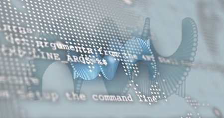 Image of data processing over dna strand spinning. Global science, connections, computing and data processing concept digitally generated image.の写真素材