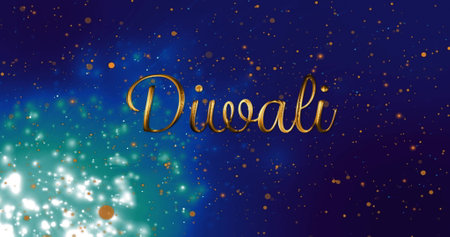 Diwali text image over sparkling lights and blue background. Festival, celebration, sparkles, greeting, festive, Hinduの写真素材