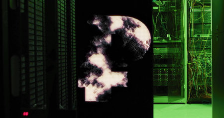 Cloud computing image over server racks in data center. technology, network, storage, connectivity,...