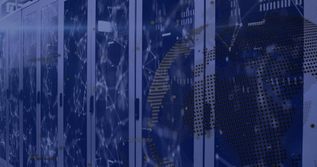 Image of data processing over computer servers. Global finance, business, connections, computing and...