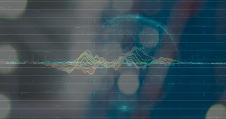 Image of data processing over empty warehouse. global shipping, delivery and connections concept digitally generated image.の写真素材