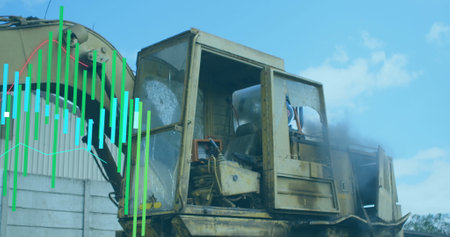 Image of data processing over rubbish dump. Global business, ecology and digital interface concept...