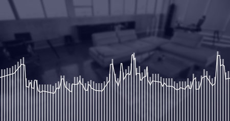 Image of financial data processing over office. Global finance, business, connections, computing and data processing concept digitally generated image.の写真素材