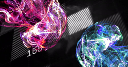 Image of blue spots over data processing on black background. Pattern, technology and digital...