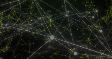 Image of network of connections on black background. Global connections, computing and digital interface concept digitally generated image.の写真素材