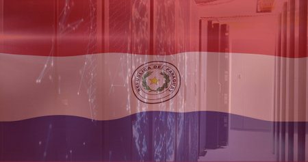 Paraguay flag image over data center servers. Technology, digital, network, infrastructure, IT, internetの写真素材