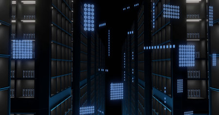 Image of circuit board and digital data processing over computer servers. Global connections,...