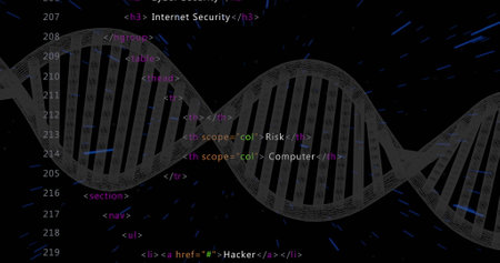 Image of dna strand over data processing. Global science and digital interface concept digitally...