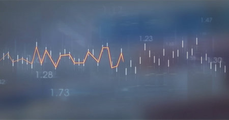 Image of financial data processing over dark background. Global finance, business, connections,...