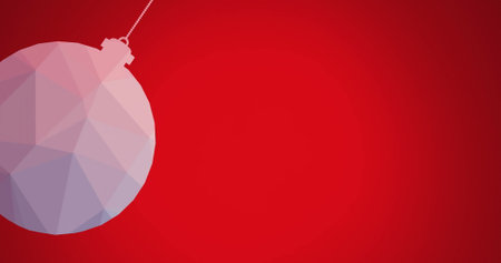 Image of close up of hanging bauble swinging against red background. Digitally generated, hologram, illustration, decoration, christmas, holiday, winter and celebration concept.の写真素材