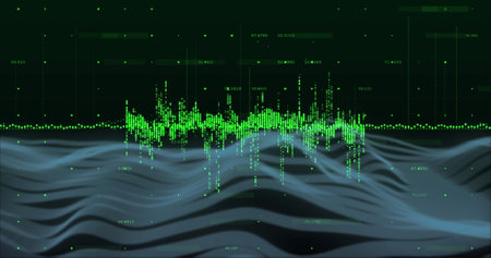 Image of data processing over lines. Global business and digital interface concept digitally generated image.の写真素材