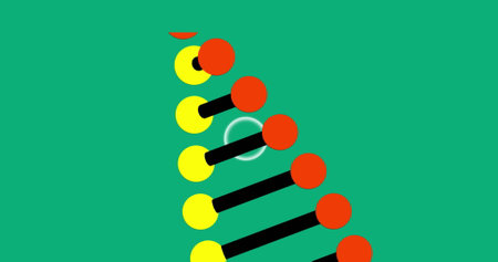 Image of dna rotating over green background. science, biology and technology concept digitally generated image.の写真素材