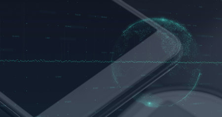 Image of glowing globe of connections and data processing over smartphone. Global communication and...