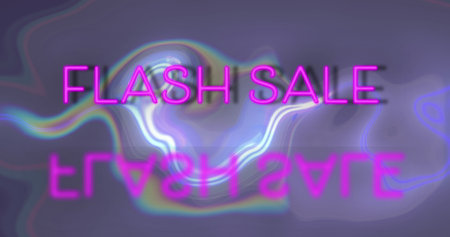 Image of flash sale text over liquid purple background. Global social media and educations concept digital generated image.の写真素材