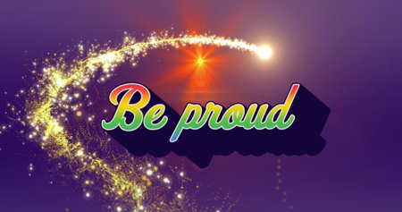 Image of be proud text over light spots. Social media and digital interface concept digitally generated image.の写真素材