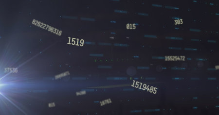 Image of numbers and financial data processing. Global business, finances, computing and data...