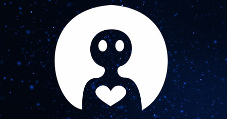 Image of social media people icon over flickering stars on blue background. Global social media,...
