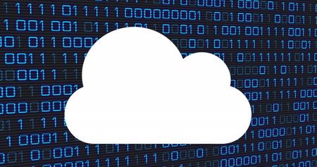 Image of cloud icon over binary coding. Global business and digital interface concept digitally generated image.の写真素材