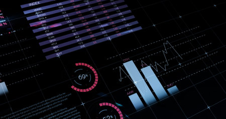 Image of tax day over financial data processing on black background. tax day and celebartion concept...