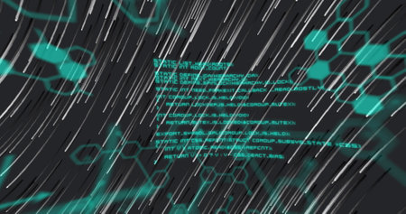 Medical data processing over light trails falling against grey background. Medical research and science technology conceptの写真素材