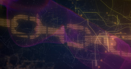 Image of data processing over black background. Global technology and digital interface concept...