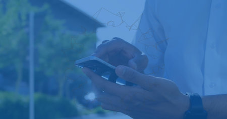 Image of digital cloud with percent going up over man using smartphone. global networks,...