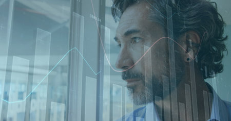 Image of data processing over caucasian businessman in office. Global business and digital interface...