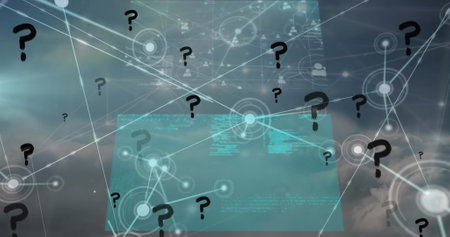 Image of network of connections with people icons over football using laptop. Global internet security connections and networking concept digitally generated image.の写真素材