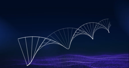 Image of dna strand on blue background. Global science, technology and digital interface concept digitally generated image.の写真素材