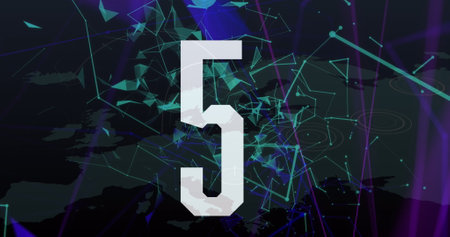 Image of countdown over plexus network against world map on black background. Global networking and business technology conceptの写真素材
