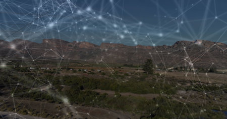 Image of network of connections and data processing. Global finance, business, connections and data...