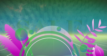 Image of shapes over sale text on green background. Abstract background, pattern and digital...