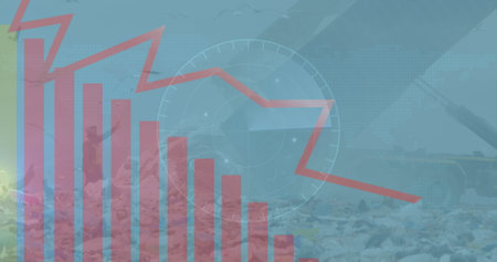 Image of data processing over rubbish dump. Global business and digital interface concept digitally...