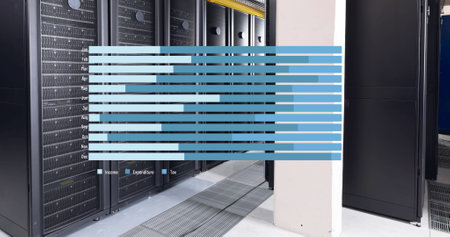 Image of data processing over computer servers. Global business, finances, computing and data...