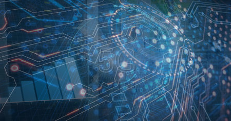 Image of network of connections over data processing. Global business and digital interface concept...