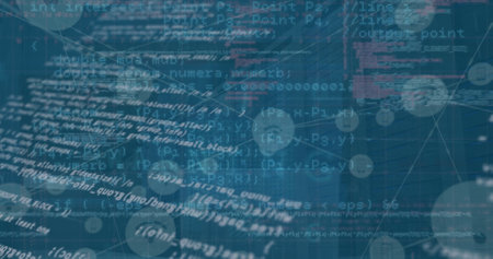 Image of cyberattack warning with data processing and network of connections over server room. Global technology, online security and digital interface concept digitally generated image.の写真素材