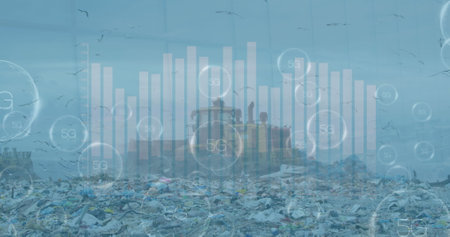 Image of data processing over rubbish dump. Global business and digital interface concept digitally generated image.の写真素材