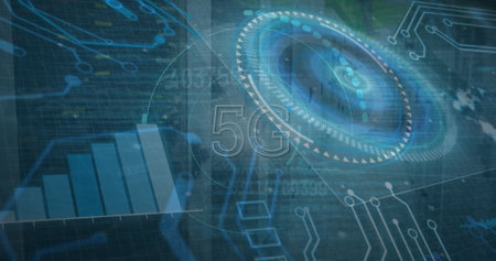 Image of network of connections over data processing. Global business and digital interface concept...