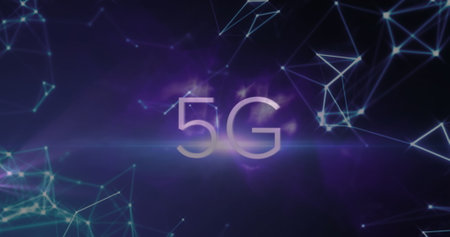 Image of network of connections over 5g text. Global business and digital interface concept digitally generated image.の写真素材