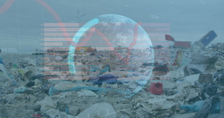 Image of data processing over rubbish dump. Global business and digital interface concept digitally generated image.の写真素材