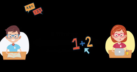 Image of schoolchildren icons on black background. Universal childrens day and celebration concept...