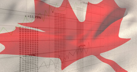 Image of data processing over flag of canada. Global business, patriotism and digital interface concept digitally generated image.の写真素材